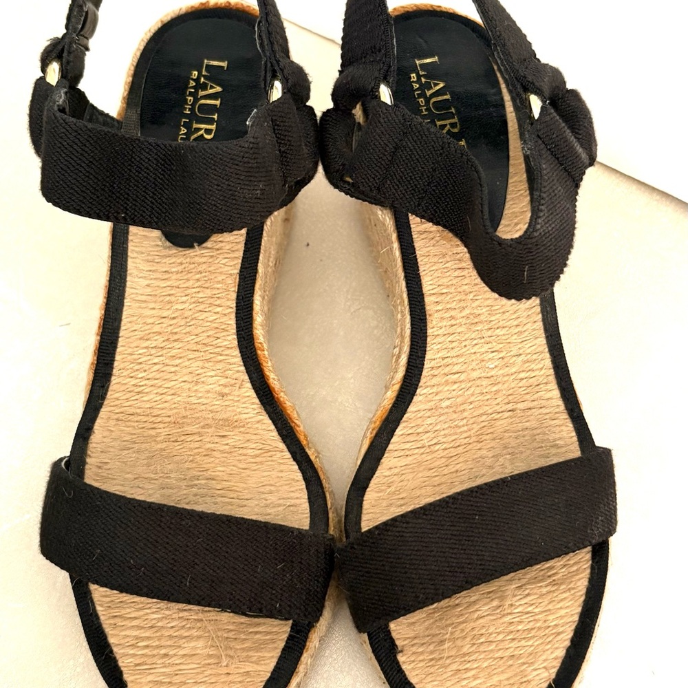Lauren Ralph Lauren Black Espadrilles with Ankle Strap Size 6